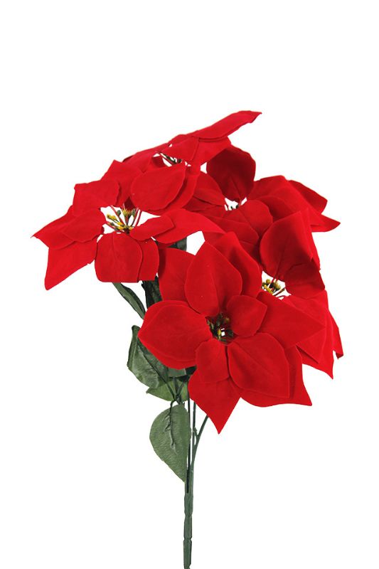Artificial 5 Head Poinsettia Spray -  Red - Set of 10