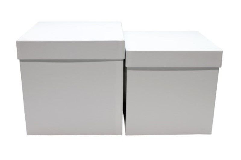 Square Box With Lid White Set of 2