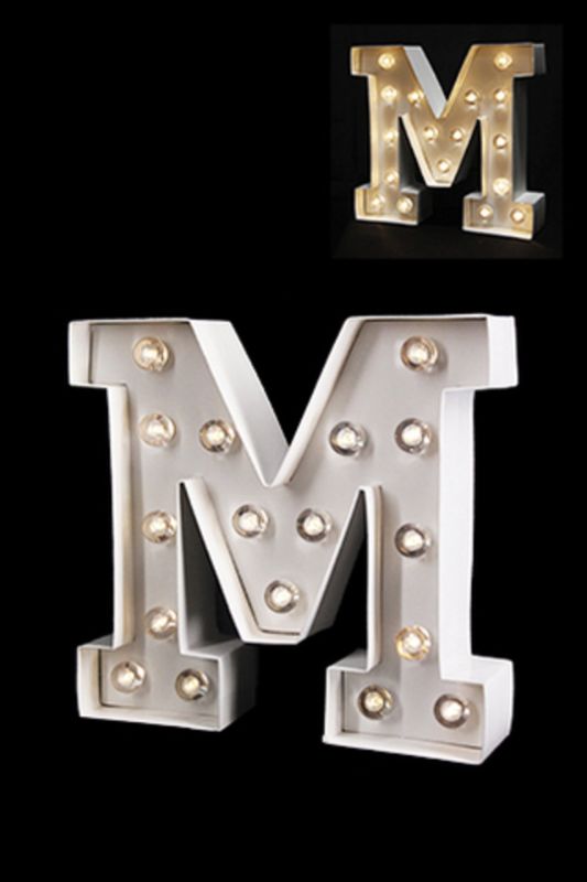 Gloss Card LED Letter 'M' - - Warm White 2 X AAA Battery (Required) -  White