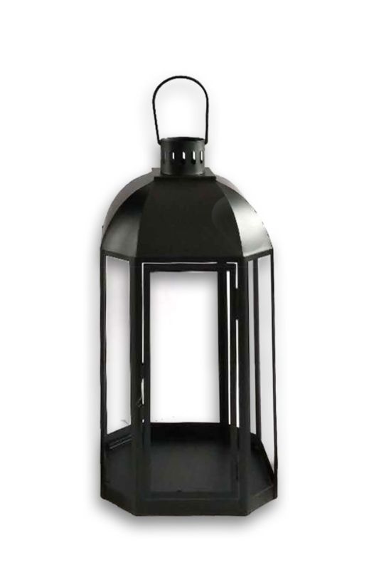 8 Panel Matte Finish Steel Lantern -  Black