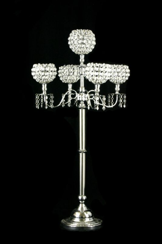 Acrylic Beaded 5 X Ball Candelabra Chrome -  Silver - Set of 2