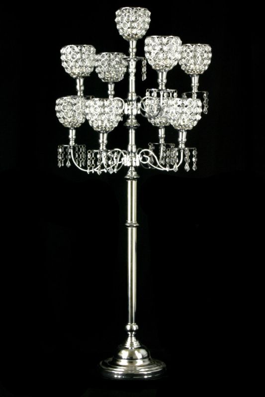 Acrylic Beaded 9 X Cup Chrome -  Silver - Set of 2