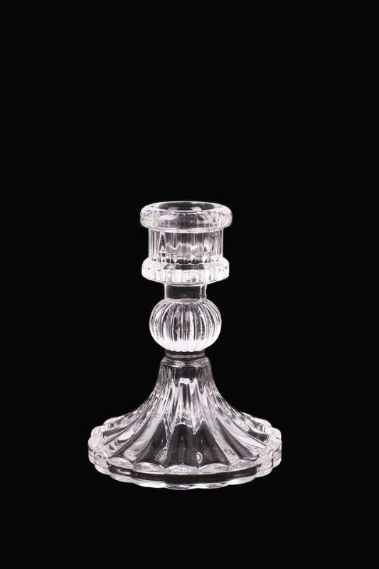 Fluted Glass Candle Holder -  Clear - Set of 6