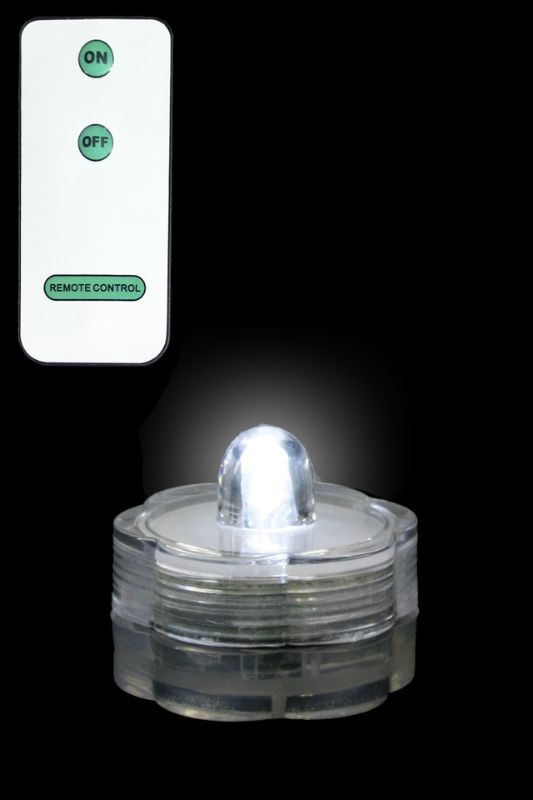12 x Pure White Submersible LED Tealights w Remote (2 x CR2032 req'd) -  White
