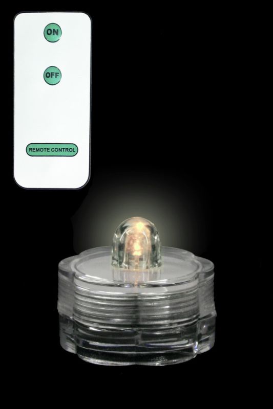 12 x Warm White Submersible LED Tealights w Remote (2 x CR2032 req'd) -  White