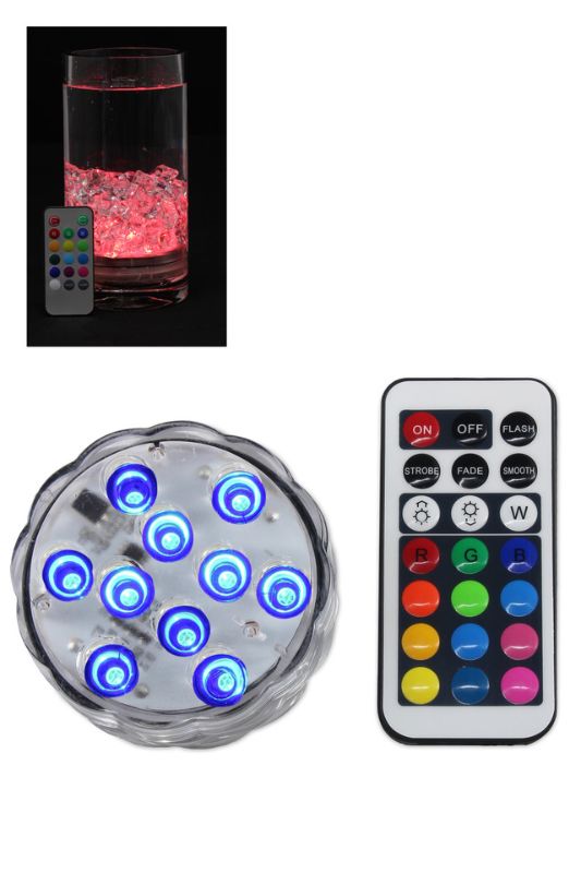 10 LED RGB Submersible Light w Remote (3 x AAA Req) -  Assorted - Set of 4