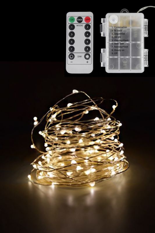 50 x Warm White Seed LED String (8 Functions & Waterproof) -  White