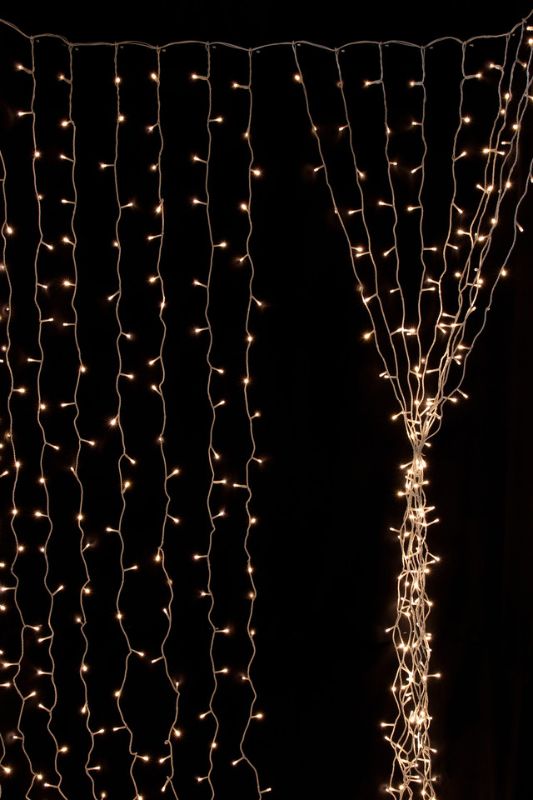 600 LED Curtain (Warm White) - 8 Function -  White