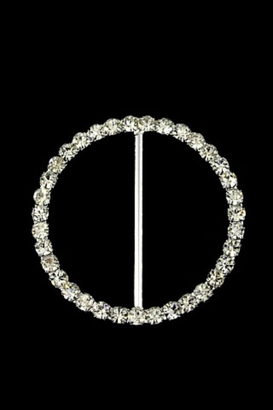 Decorative - Round Sash Buckle Diamante D -  Silver - Set of 20