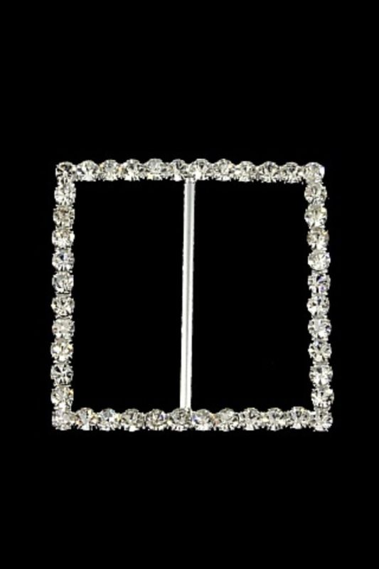 Decorative - Square Sash Buckle Diamante -  Silver - Set of 10