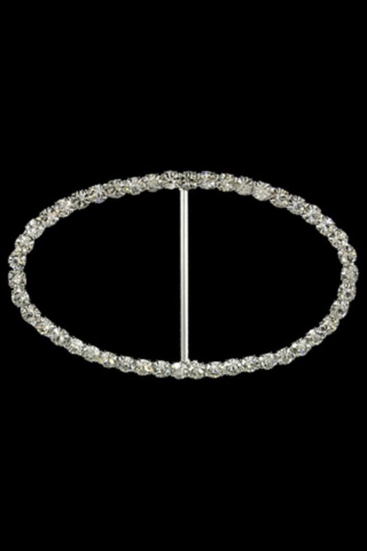 Decorative - Oval Sash Buckle Diamante -  Silver - Set of 10