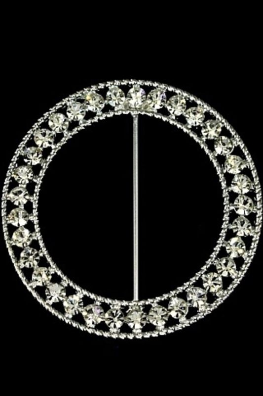 Decorative - Round Fancy Sash Brooch Diamante -  Silver - Set of 12