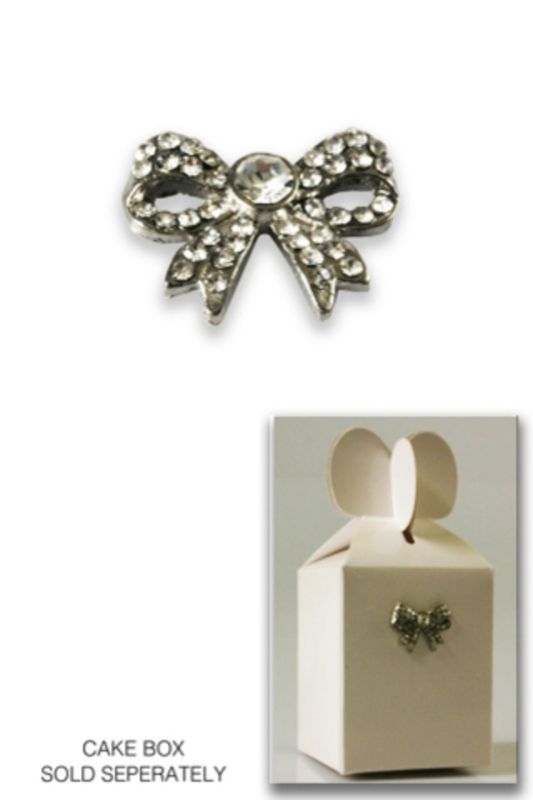 Decorative - Diamante Bow Large Stone -  Silver - Set of 12