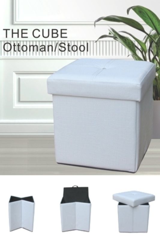 Party Stool with Storage (PU Crocodile Texture w Diamante) -  White
