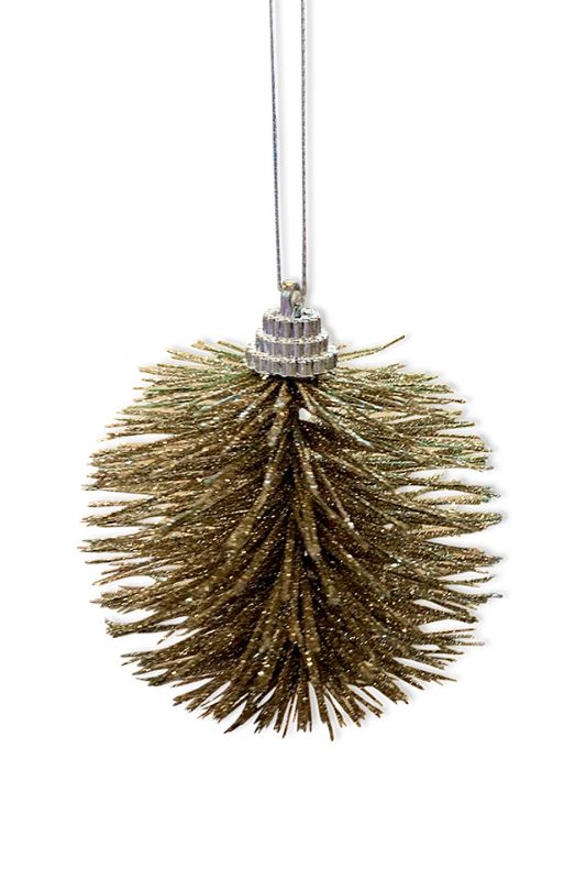 Glitter Brush Ball Decoration -  White - Set of 6