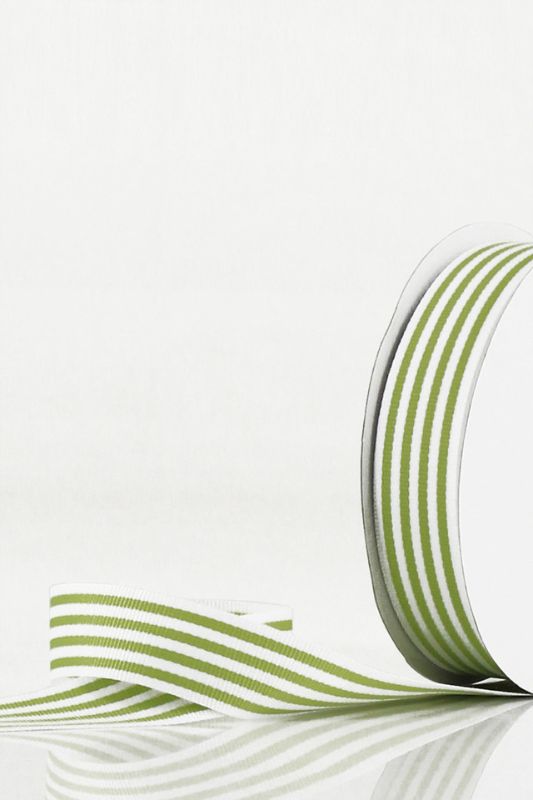 Ribbon - Green & White Grosgrain Ribbon -  Lime - Set of 5