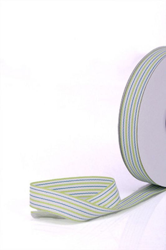 Ribbon - Blue Green Multi Stripe Grosgrain Ribbon -  Lime - Set of 5
