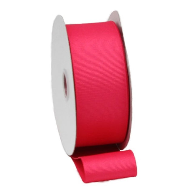 Vibrant cerise grosgrain ribbon with woven edges, ideal for crafting, gift wrapping, and home decor projects.