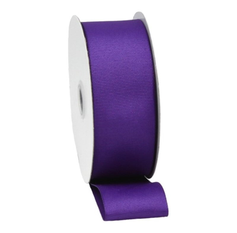 Purple grosgrain ribbon with woven edges, 38mm wide and 20m long, perfect for crafting and decorating projects.