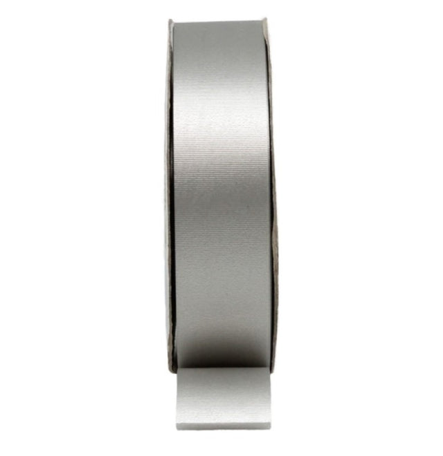 Elegant silver tear ribbon, 30mm wide and 90m long, perfect for gift wrapping and crafts.