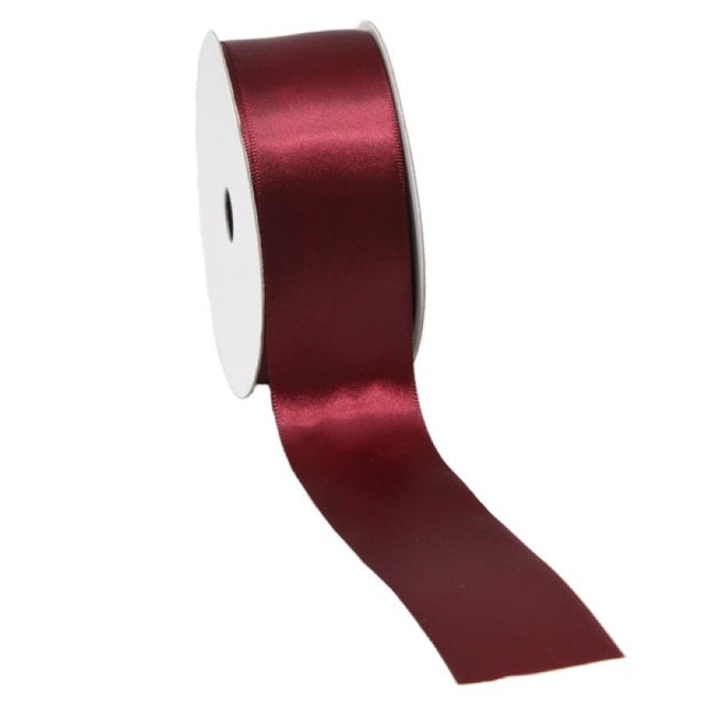 Luxurious 38mm burgundy satin ribbon, 25m long, perfect for crafting, gift wrapping, and elegant decorations.