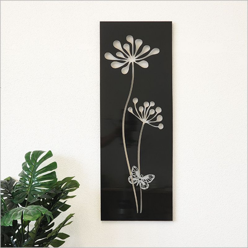 Wall Art - Large Panel Agapanthus Black ACM + Butterfly Poly (79cm)