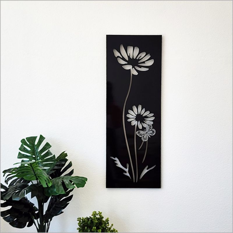 Wall Art - Large Panel Mt Daisy Black ACM + Butterfly Poly (79cm)