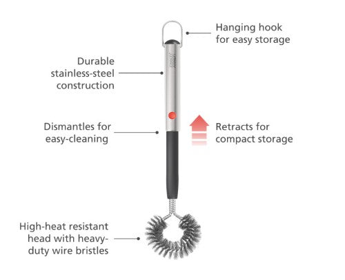 GrillOut Heavy-duty BBQ Cleaning Brush with retractable  head - Joseph Joseph