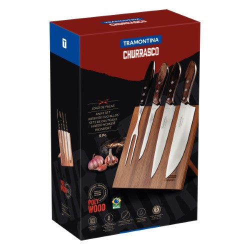 Churrasco Barbecue Knife Block  5 Piece - Brown - Tramontina