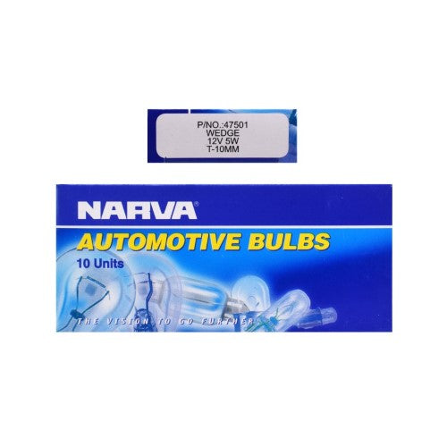 Narva - WEDGE GLOBE 12V 5W T-10mm (Pack of 10)