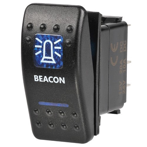 2 Volt Illuminated Off / On Sealed Rocker Switch With 'Beacon' Symbol (Blue)