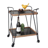 Wooden & Metal Bar Cart (Grey Glass) - Natural/Black - 65cm