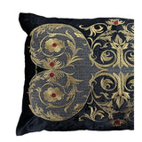 Cushion Cover - Hand Embroidered  - Black with Antique Gold Design