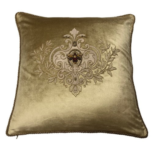 Cushion Cover - Hand Embroidered  - Antique Gold  55cm