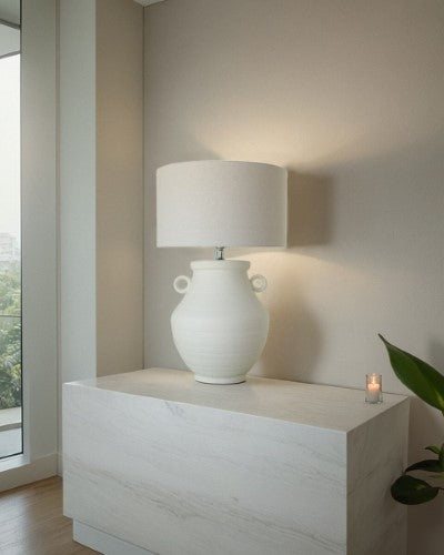 Antique Ceramic Lamp with Linen Shade