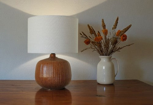 Tabacco Ceramic Lamp with Linen Shade