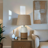 Antique Ceramic Lamp with Hessian Shade