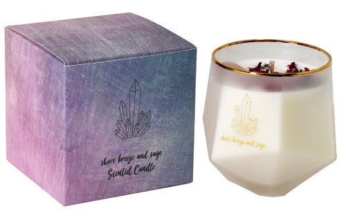 Infused Soy Candle - Amethyst & Rose Quartz (Shore Breeze & Sage)