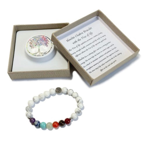 Chakra Bracelet - White Howlite & Tree of Life Bead