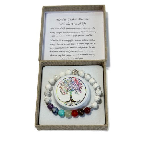 Chakra Bracelet - White Howlite & Tree of Life Bead