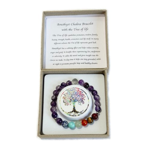 Chakra Bracelet - Amethyst & Tree of Life Bead