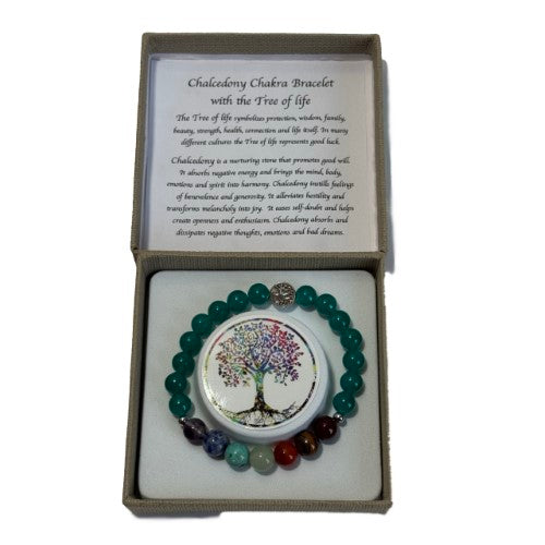 Chakra Bracelet - Chalcedony & Tree of Life Bead