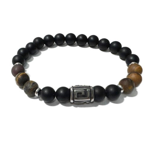 Men's Bracelet - Matte Onyx Matte Tiger Eye & Greek Letter Bead