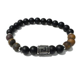 Men's Bracelet - Matte Onyx Matte Tiger Eye & Greek Letter Bead