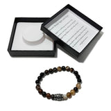 Men's Bracelet - Matte Brown Banded Agate Onyx & Hemp Knot Bucket Bead