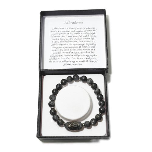Men's Bracelet - Dark Labradorite & Lion Head Bead