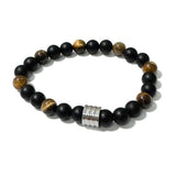 Men's Bracelet - Matte Onyx+Tiger Eye & 4 Ring Bead
