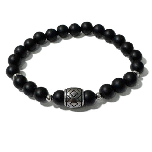 Men's Bracelet - Matte Onyx & Linked Squares Bead