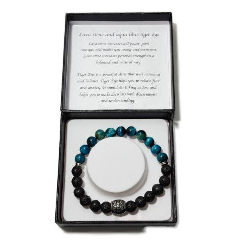 Men's Bracelet - Lavastone & Aqua Blue Tiger Eye
