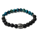Men's Bracelet - Lavastone & Aqua Blue Tiger Eye
